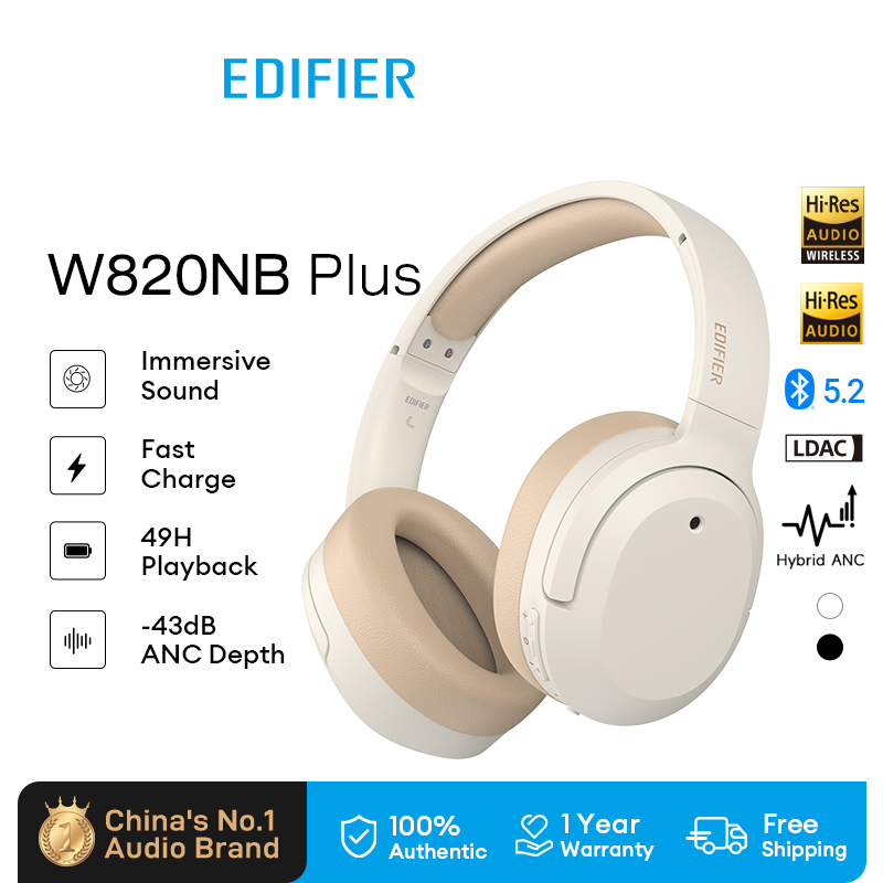Edifier W820NB/W820NB PLUS Wireless Headphone Bluetooth V5.0 Noise Cancelling Headphones Hi-Res Audio 40mm Type-C Fast Charge Hybrid ANC ENC LDAC Ambient Sound Noise Cancellation headphone with mic