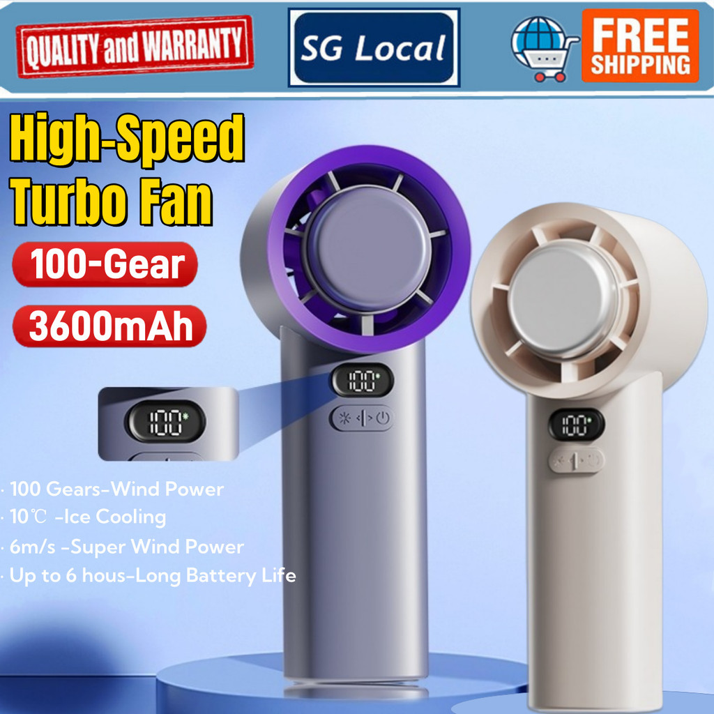 SG Local- Mini Handheld Outdoor High Speed Air Cooling Fan 100-Gear Wind Speed Digital Display Adjustable Turbo Fan