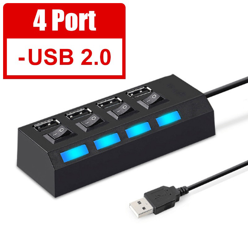 USB 2.0 4-Port HUBs High Speed  Multi HUB Splitter Expansion Computer Charging Devices Data Transfer